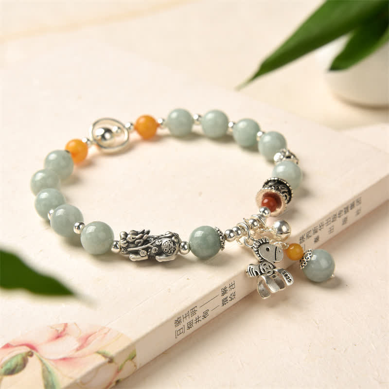 Buddha Stones 925 Sterling Silver Natural Jade Amber PiXiu Pony Success Bracelet - image 7