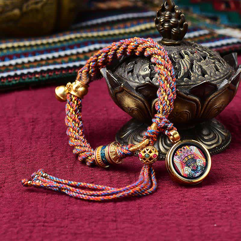 Buddha Stones Tibetan Handmade Luck Protection Thangka Prayer Wheel Bell Charm Braid String Bracelet - Colorful&Thangka(Wrist Circumference 14-19cm) - image 22