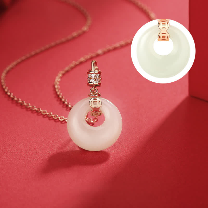 Buddha Stones 925 Sterling Silver Hetian White Jade Coin Flower Peace Buckle Luck Necklace Pendant - image 3