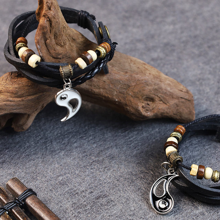 Buddha Stones Yin Yang Pendant Couple Balance Bracelet - image 4