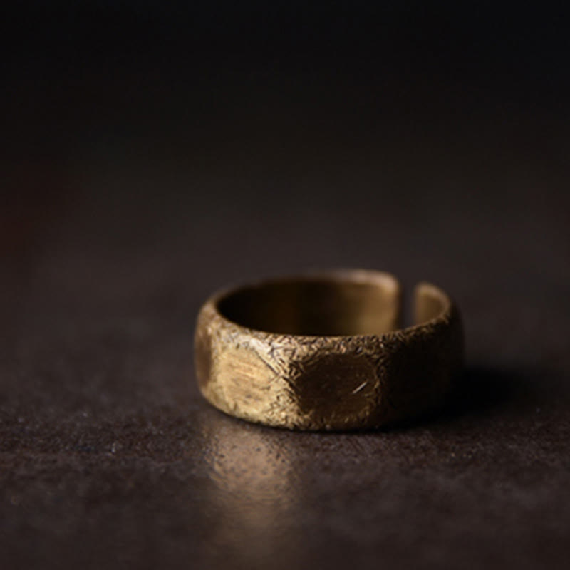 Buddha Stones Tibetan Simple Design Copper Brass Frosted Wealth Ring - image 2