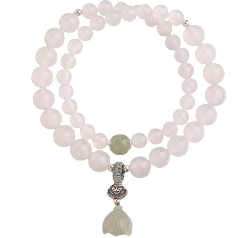 Buddha Stones White Agate Jade Lotus Protection Bracelet - image 9