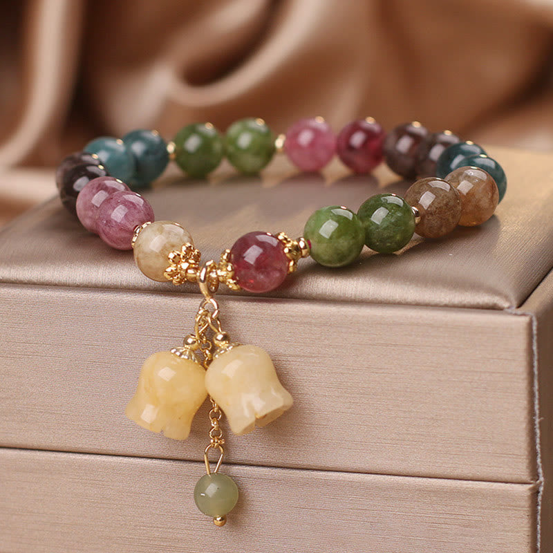 Buddha Stones Natural Colorful Tourmaline Flower Bead Love Bracelet - image 6