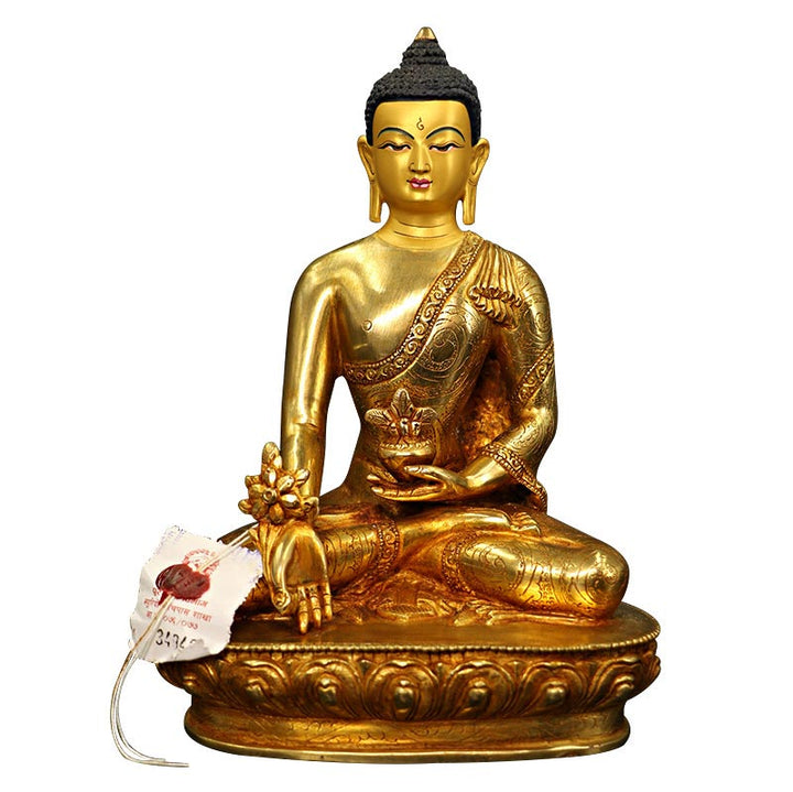 Buddha Shakyamuni Medicine Buddha Compassion Copper Gold Plated Statue Decoration - image 0