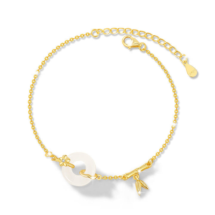 Buddha Stones 925 Sterling Silver Hetian Jade Chalcedony Peace Buckle Bamboo Leaf Prosperity Chain Bracelet - Chalcedony(Positive♥Harmony)(Wrist Circumference 14-16cm) - image 8