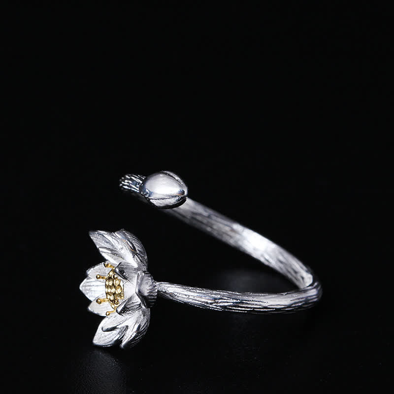 Buddha Stones 925 Sterling Silver Lotus Flower Blessing Ring - image 3