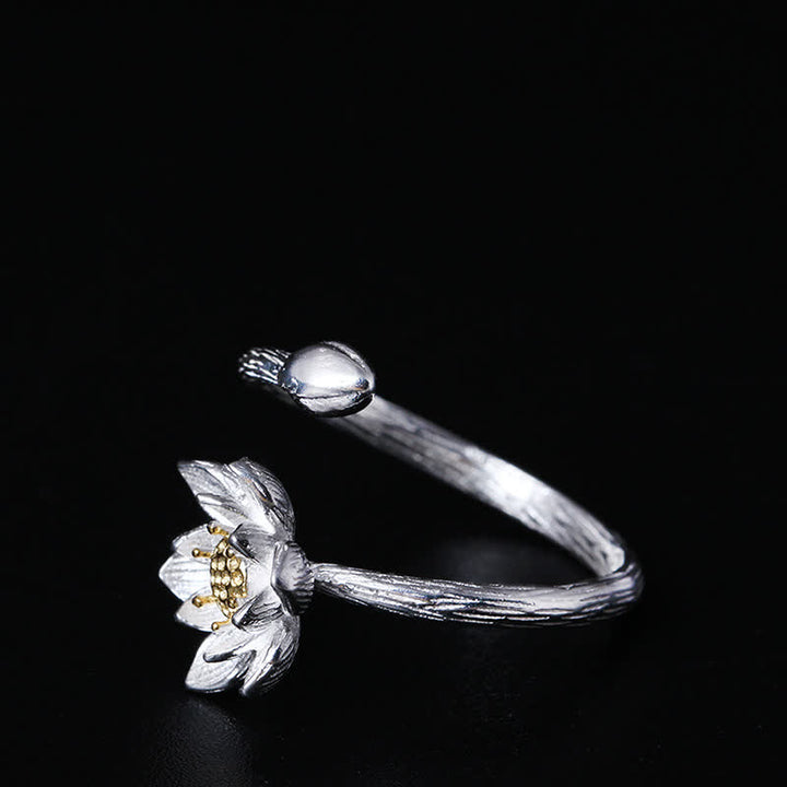 Buddha Stones 925 Sterling Silver Lotus Flower Blessing Ring - image 3