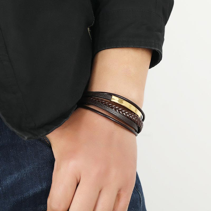 Buddha Stones Simple Design Titanium Steel Leather Luck Bracelet - image 3
