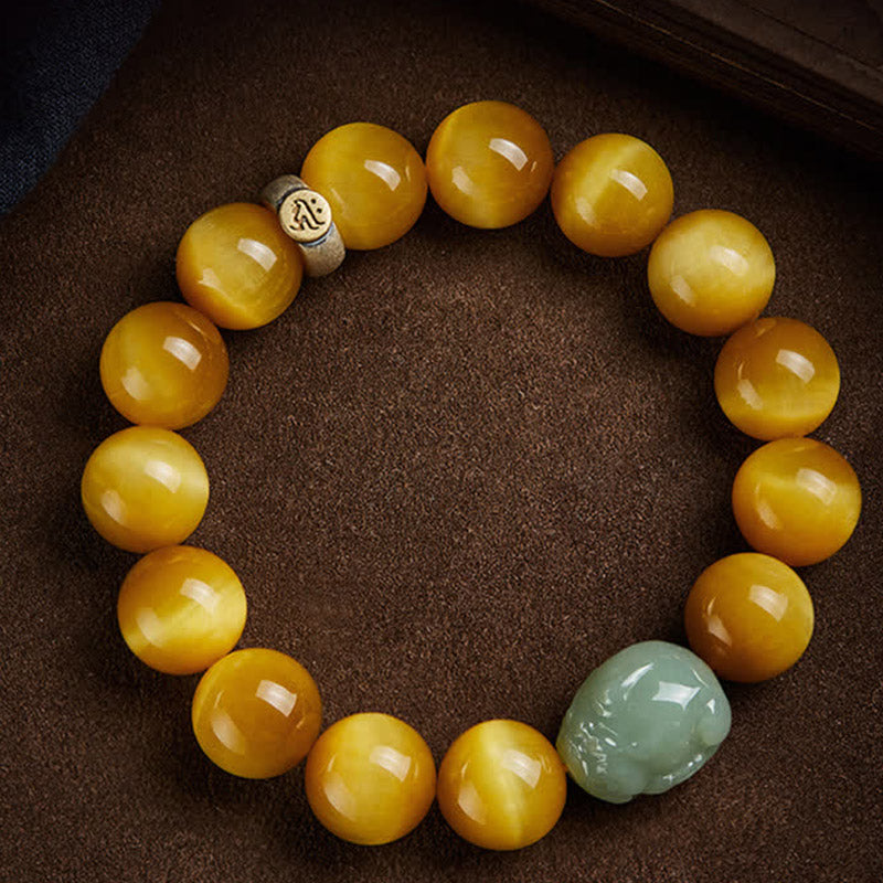 Chinese Zodiac Natal Buddha Tiger Eye Pixiu Jade Protection Bracelet - Dog/Pig-Amitabha Buddha - image 0