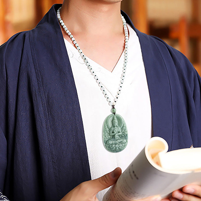 Buddha Stones Natural Jade Avalokitesvara Amulet Wealth Necklace Pendant - image 2