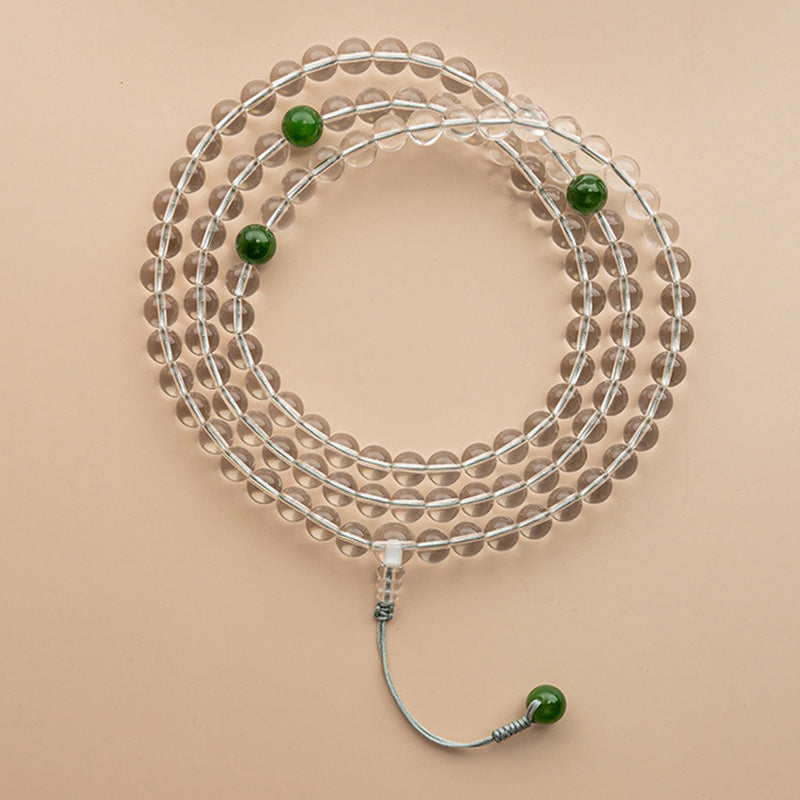 Buddha Stones 108 Beads White Crystal Jade Meditation Bracelet Mala - image 6
