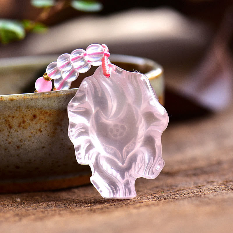 Buddha Stones Natural Pink Crystal Nine Tailed Fox Love Necklace Pendant - image 2