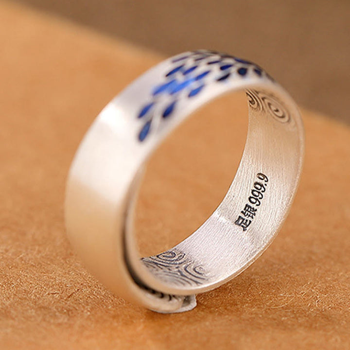 Buddha Stones 999 Sterling Silver Peacock Auspicious Clouds Engraved Lotus Flower Fortune Ring - image 5