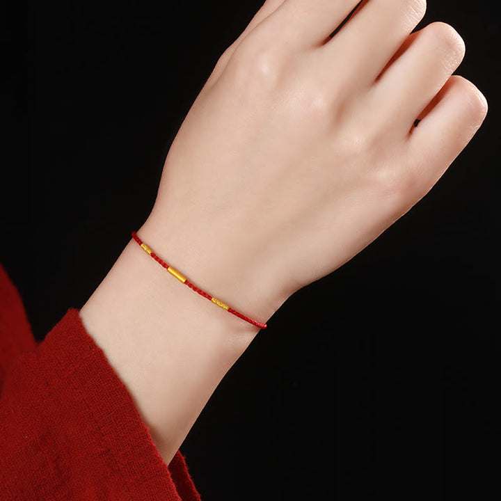 Buddha Stones 999 Gold Bead Handmade Four Thread Wishful Knots Braided Protection Bracelet - image 5