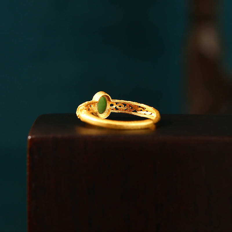 Buddha Stones Auspicious Cloud Pattern Cyan Jade Luck Adjustable Ring - image 3