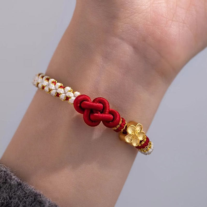 Buddha Stones Handmade True Love Knot Peach Blossom Charm Luck Rope Bracelet - image 1