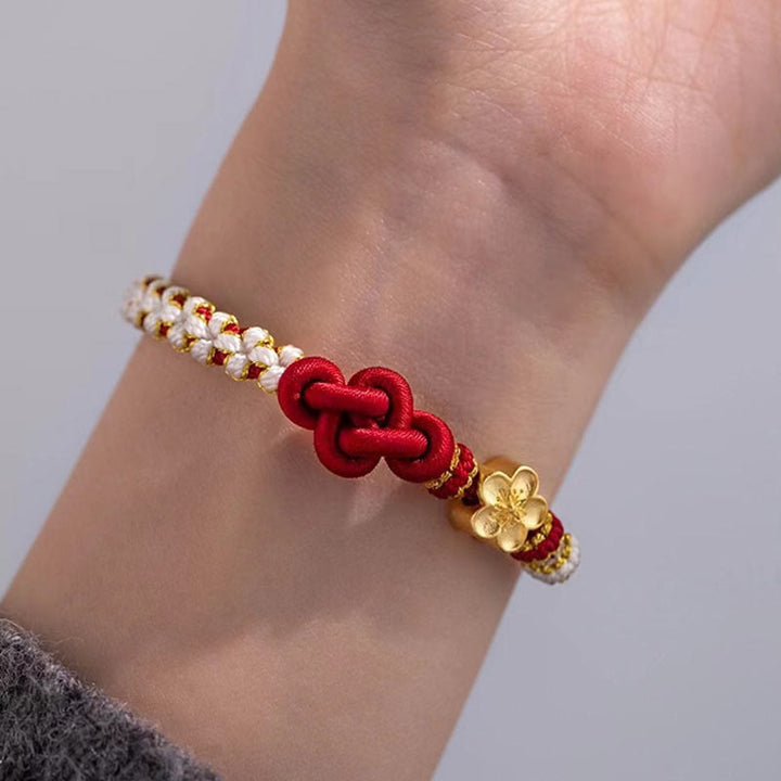 Buddha Stones Handmade True Love Knot Peach Blossom Charm Luck Rope Bracelet - image 1