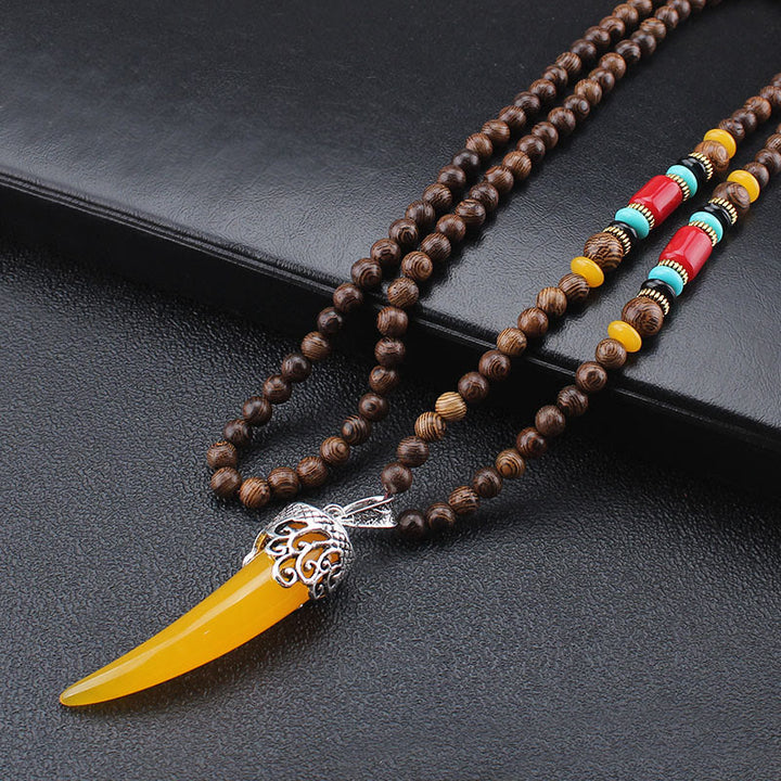 Wenge Wood Turquoise Stone Horn Style Protection Meditation Necklace Pendant - image 2