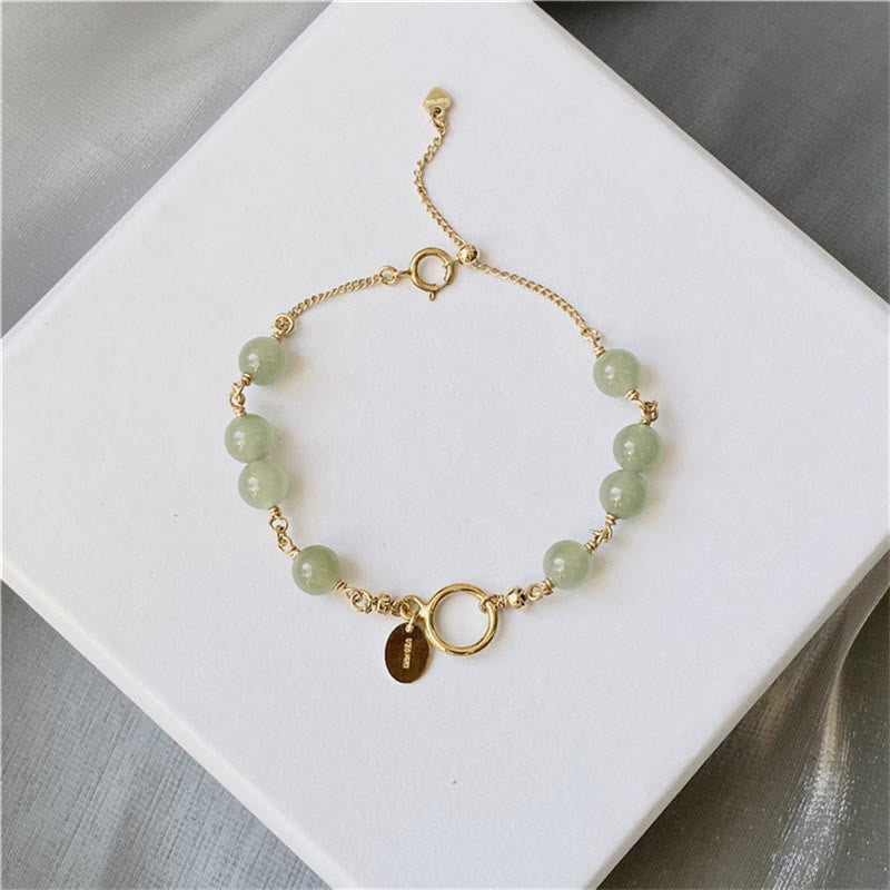Buddha Stones 14k Gold Plated Hetian Jade Beaded Prosperity Chain Bracelet - image 0