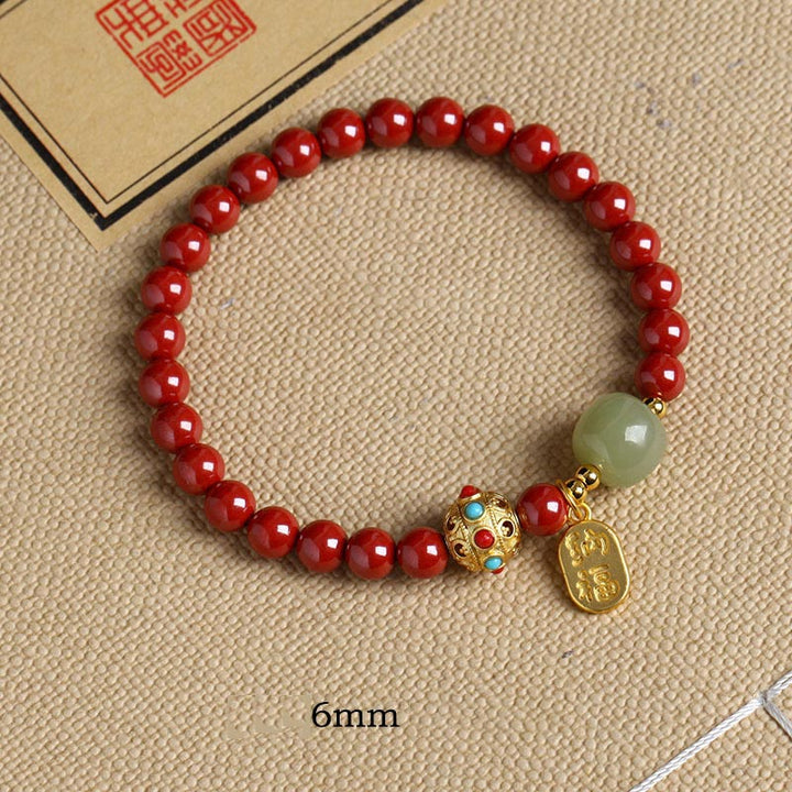 Buddha Stones Cinnabar Green Aventurine Fortune Protection Charm Bracelet - Emperor Sand - 6mm - image 9