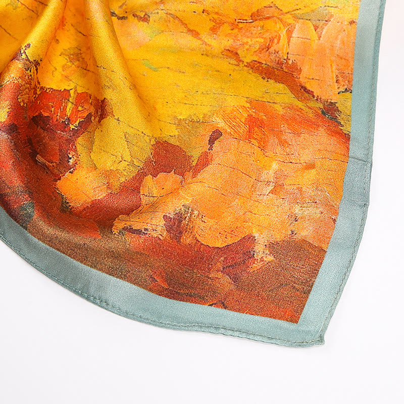 Buddha Stones Oil Painting City Snow Scene Castle Lotus 100% Mulberry Silk Neck Hair Scarf - image 2