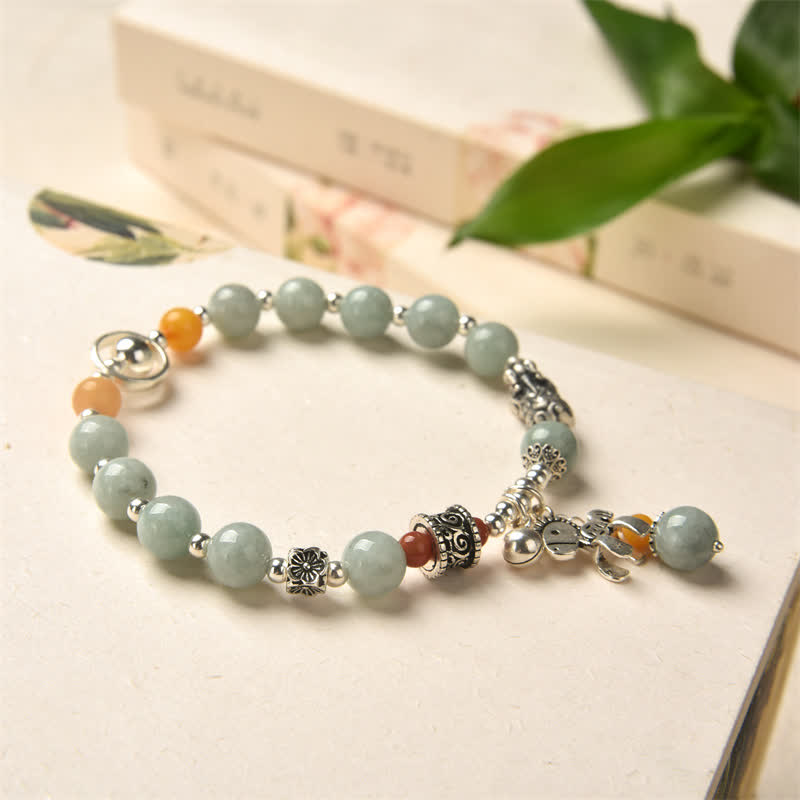 Buddha Stones 925 Sterling Silver Natural Jade Amber PiXiu Pony Success Bracelet - image 1