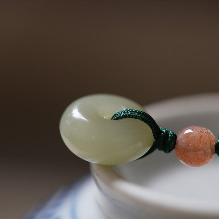 Buddha Stones Natural Round Jade Peace Buckle Lotus Abundance String Necklace Pendant - image 2