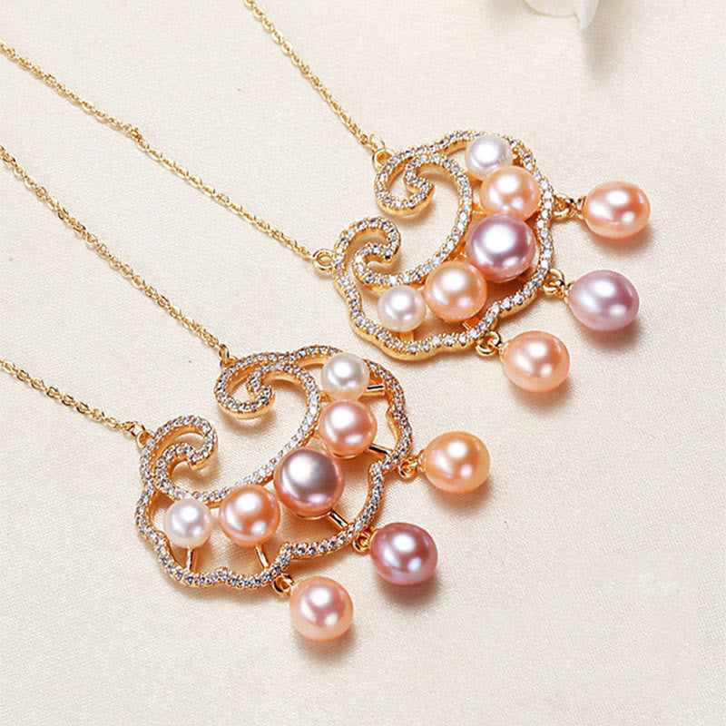 Buddha Stones 18K Gold Plated Natural Pearl Chinese Lock Charm Sincerity Necklace Pendant - image 7