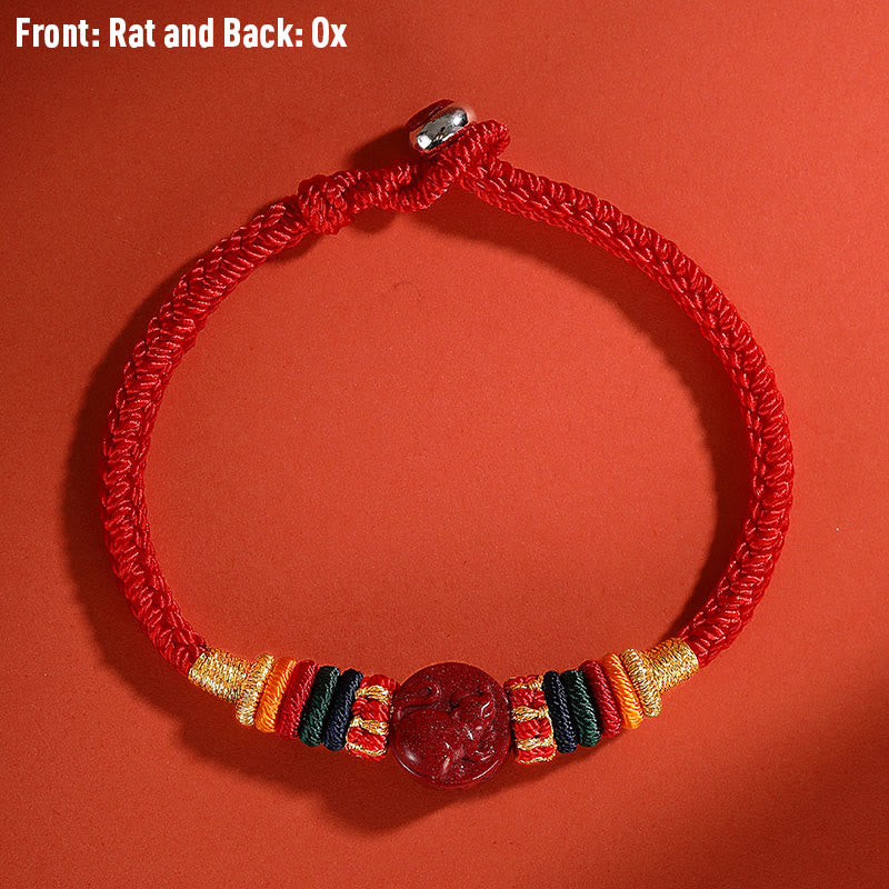 Buddha Stones Year of the Dragon 925 Sterling Silver Chinese Zodiac Cinnabar Auspicious Matches Blessing Bracelet - Rat - 23cm - image 14