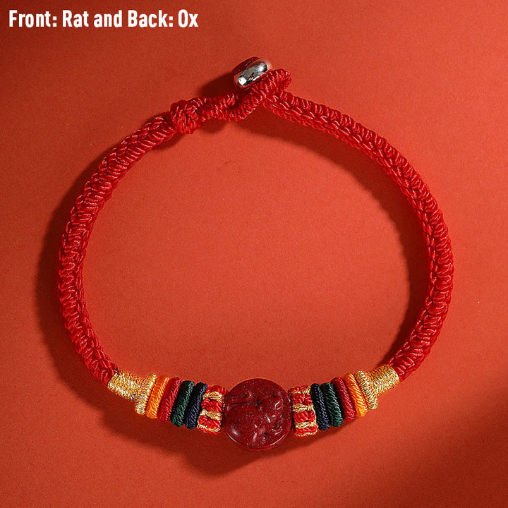 Buddha Stones Year of the Dragon 925 Sterling Silver Chinese Zodiac Cinnabar Auspicious Matches Blessing Bracelet - Rat - 23cm - image 14
