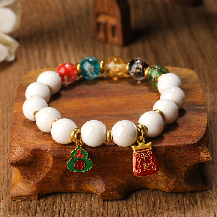 Buddha Stones Tibetan Incense Ash Porcelain Luminous Fluorescent Liuli Glass Bead Gourd Copper Coin Charm Peace Bracelet - Liuli Glass Bead Green Gourd - 10mm - image 6