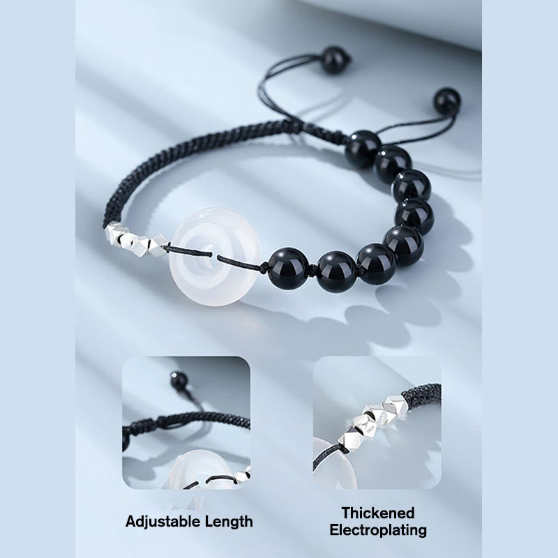 Buddha Stones 925 Sterling Silver Black Obsidian Agate Peace Buckle Strength Bracelet - image 4