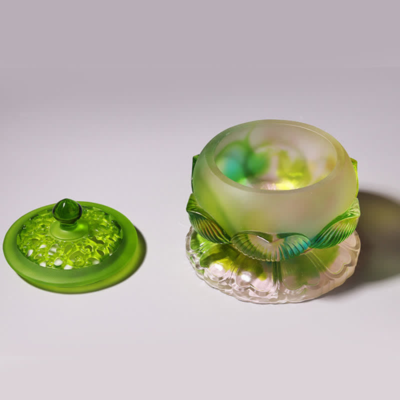 Feng Shui Lotus Handmade Liuli Crystal Art Piece Home Office Offering Decoration - image 17