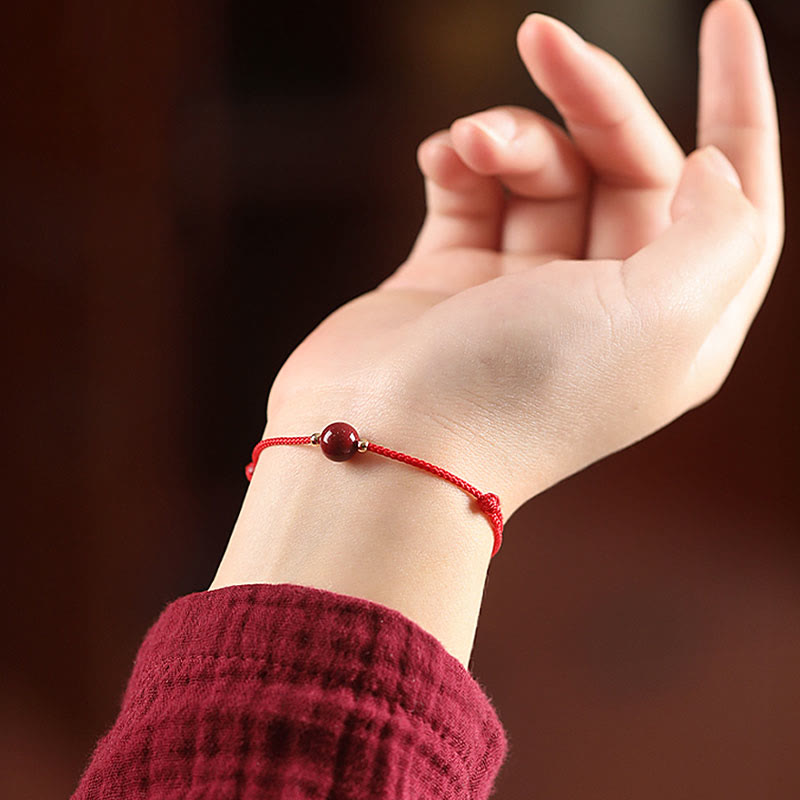 Buddha Stones Natural Lucky Cinnabar Bead Blessing String Bracelet Anklet - image 5