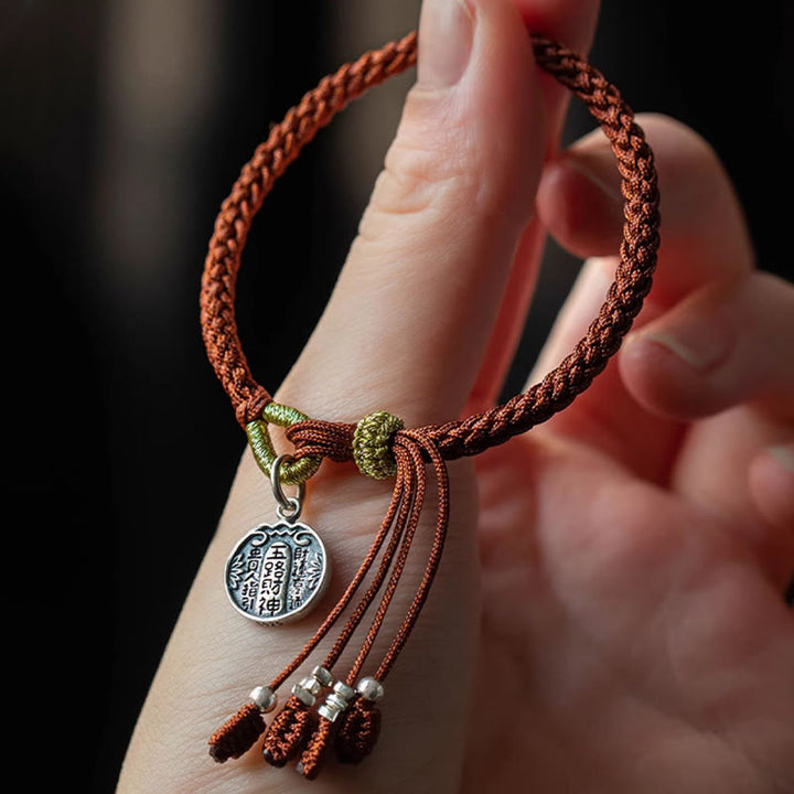 Buddha Stones Handmade 925 Sterling Silver Five Directions Gods of Wealth Luck Protection String Braid Bracelet - image 2