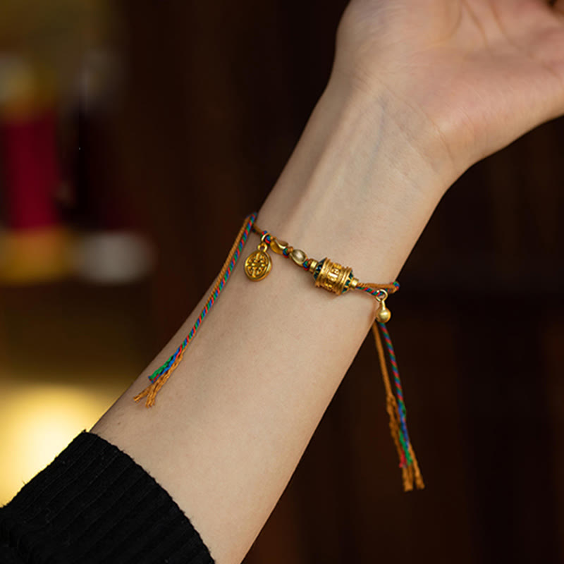 Buddha Stones Tibetan Handmade Om Mani Padme Hum Prayer Wheel Protection Strength String Bracelet - image 2