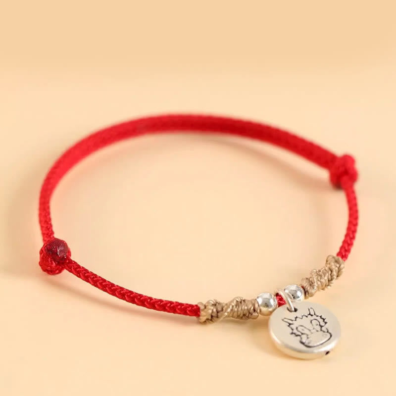 Buddha Stones Handmade 999 Sterling Silver Year of the Dragon Cute Chinese Zodiac Luck Braided Bracelet - image 2