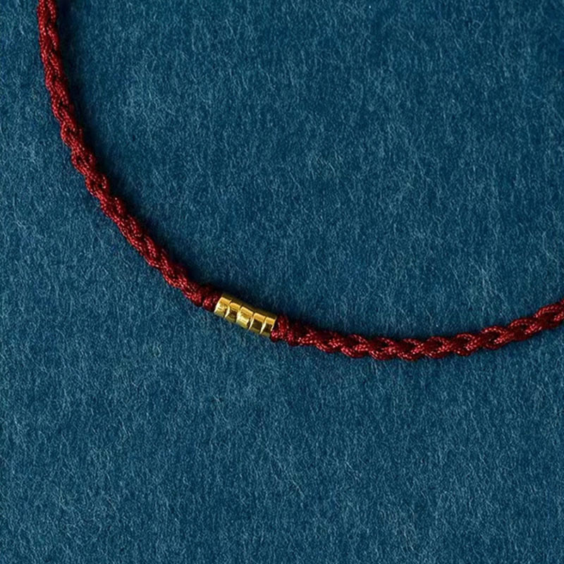 Buddha Stones 925 Sterling Silver Lucky Golden Bead Braided String Bracelet Anklet - image 6