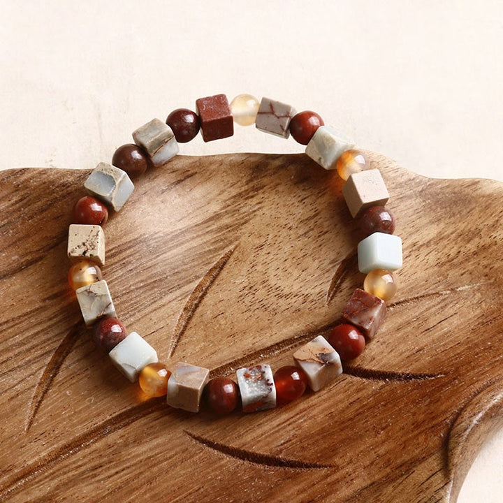 Buddha Stones Natural Stone Sea Sediment Jasper Agate Protection Bracelet - Sea Sediment Jasper Square Beads - image 7