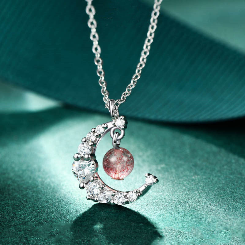 Buddha Stones Strawberry Quartz Blue Crystal Love Healing Necklace - image 0