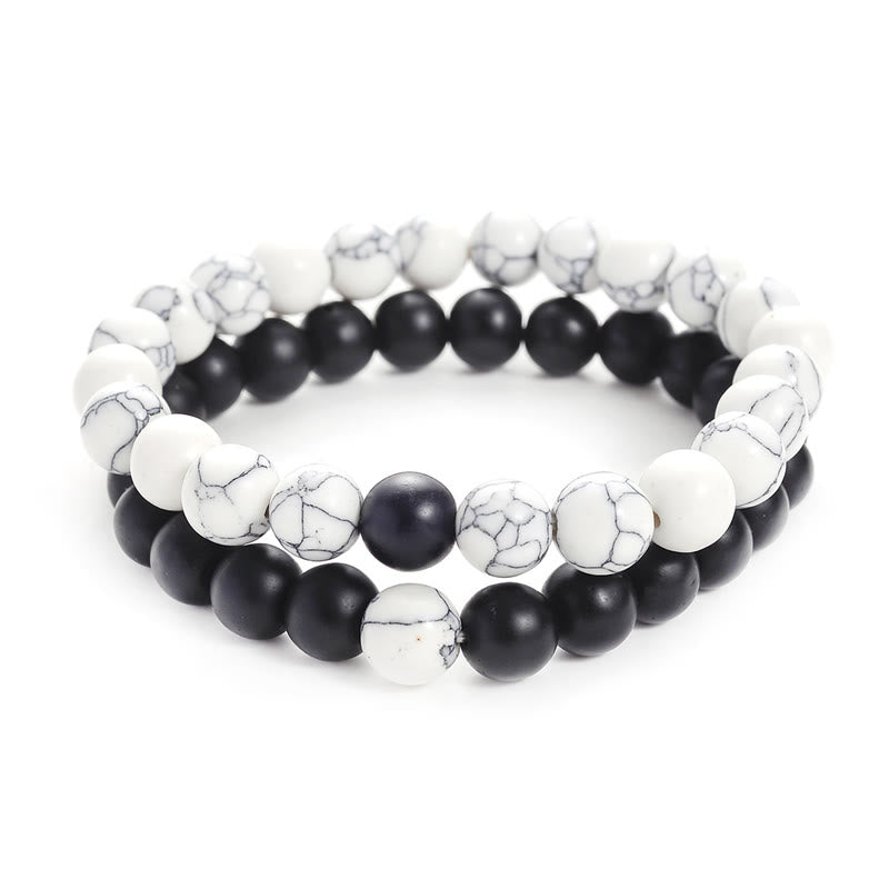 Buddha Stones 2pcs Natural Frosted Stone White Turquoise Bead Couple Bracelet - Frosted Stone&White Turquoise - image 0