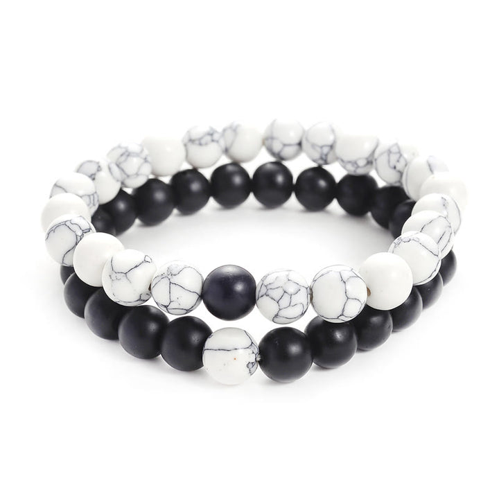 Buddha Stones 2pcs Natural Frosted Stone White Turquoise Bead Couple Bracelet - Frosted Stone&White Turquoise - image 0