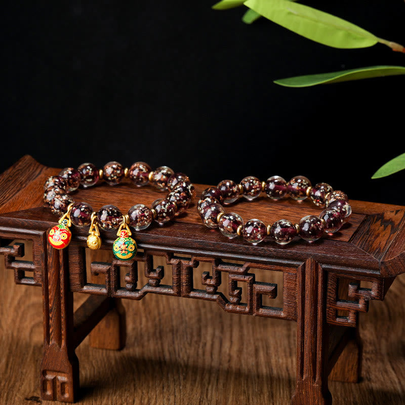 Buddha Stones Gold Swallowing Beast Family Charm Luminous Fluorescent Liuli Glass Bead Success Bracelet - image 21