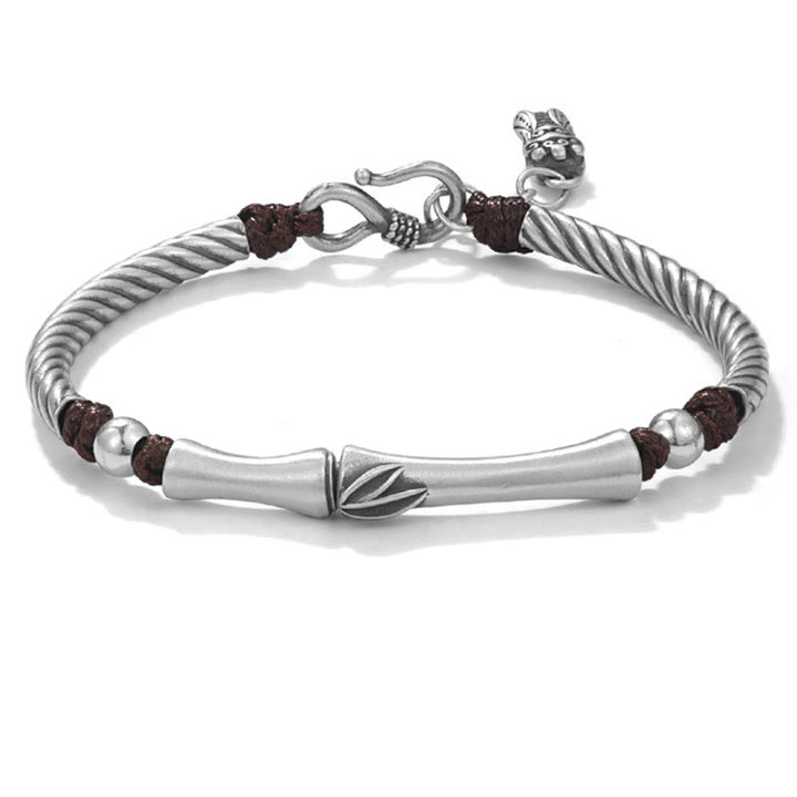Buddha Stones 999 Sterling Silver Bamboo Pattern Cicada Luck Wealth Bracelet - image 15