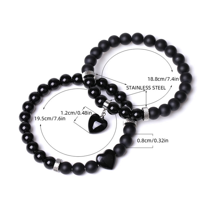 Buddha Stones 2Pcs Black Onyx Crystal Stone Love Heart Protection Support Couple Bracelet - image 5