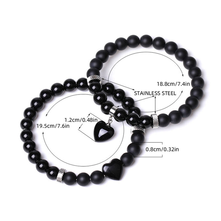 Buddha Stones 2Pcs Black Onyx Crystal Stone Love Heart Protection Support Couple Bracelet - image 5