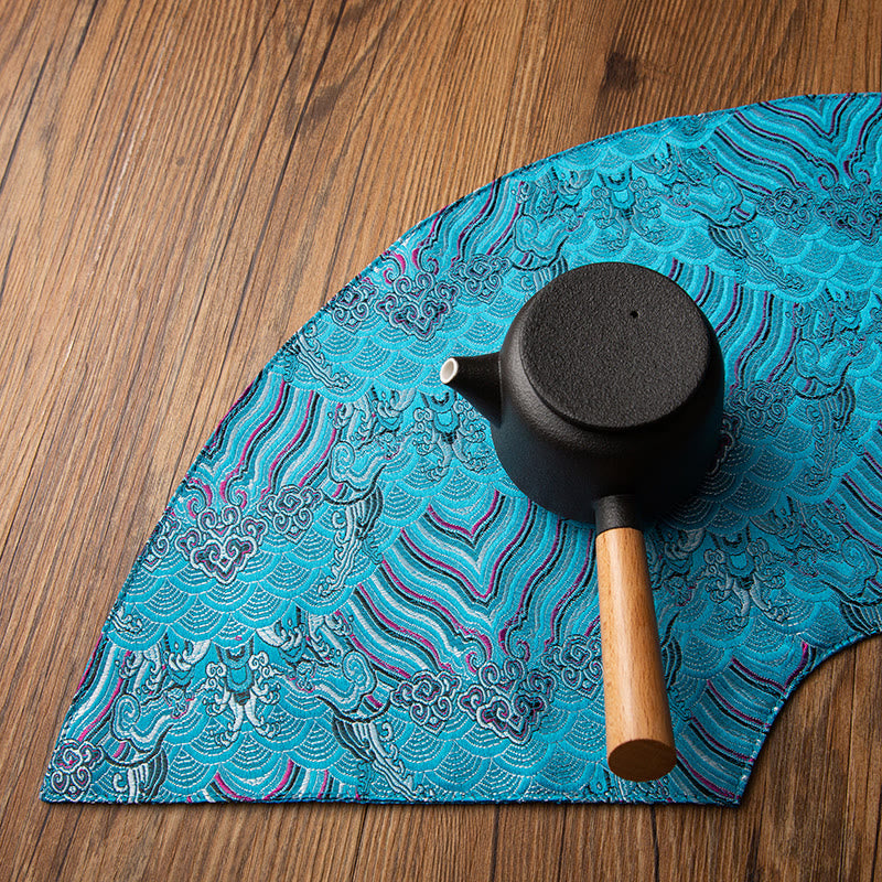 Buddha Stones Vintage Sea Wave Bamboo Plum Blossom Embroidered Cup Mat Pad Tea Cup Coaster Kung Fu Tea Mat - image 5
