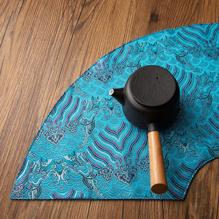 Buddha Stones Vintage Sea Wave Bamboo Plum Blossom Embroidered Cup Mat Pad Tea Cup Coaster Kung Fu Tea Mat - image 5