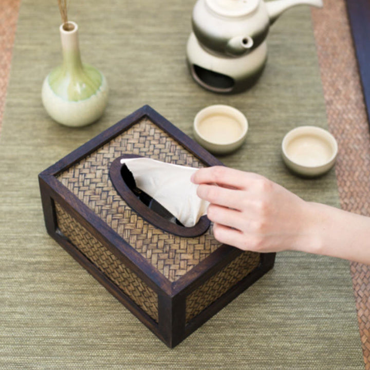 Handmade Bamboo Woven Wood Tissue Box Wooden Tissue Holder Wipes Boxes Decoration - image 7