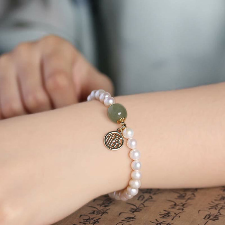 Buddha Stones Natural Pearl Hetian Jade Happiness Healing Bead Bracelet - image 3